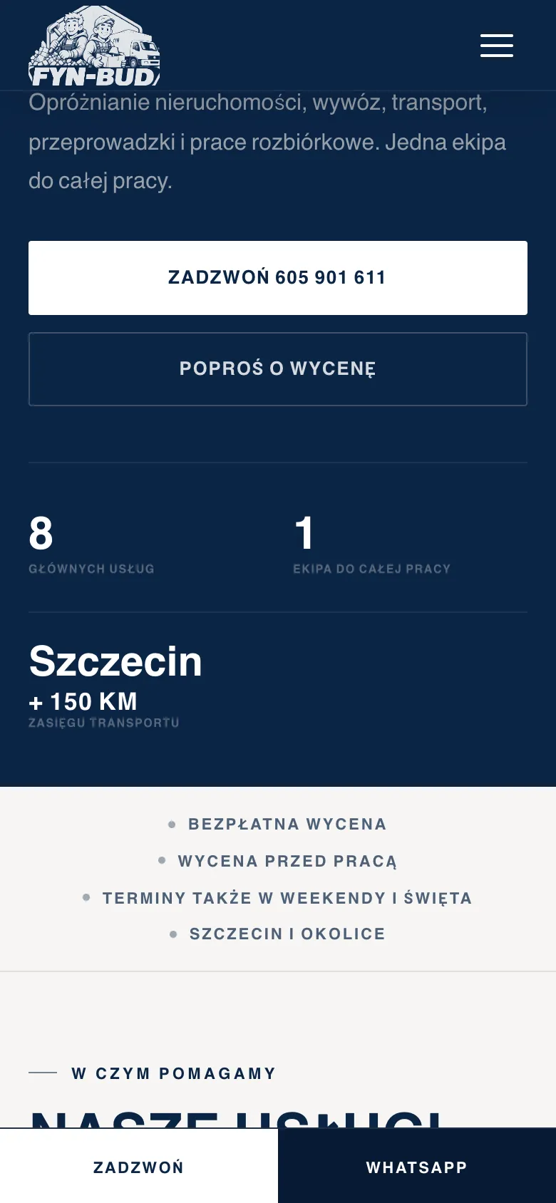 FYN-BUD: Szczecin i zasięg transportu 150 km tuż pod przyciskami kontaktu