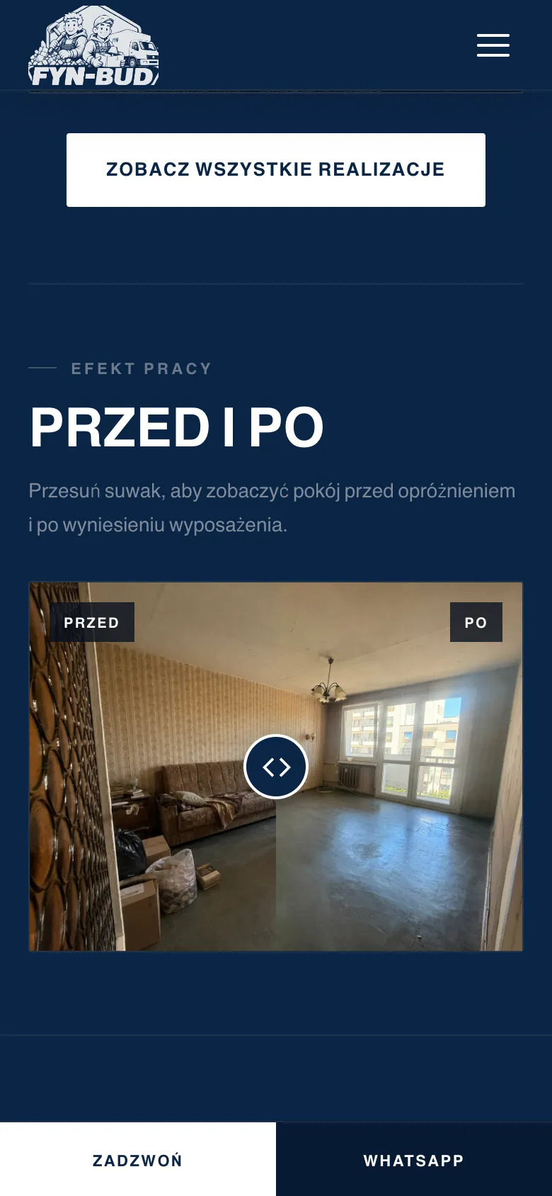 Suwak przed i po na FYN-BUD: pokój przed opróżnieniem i po nim