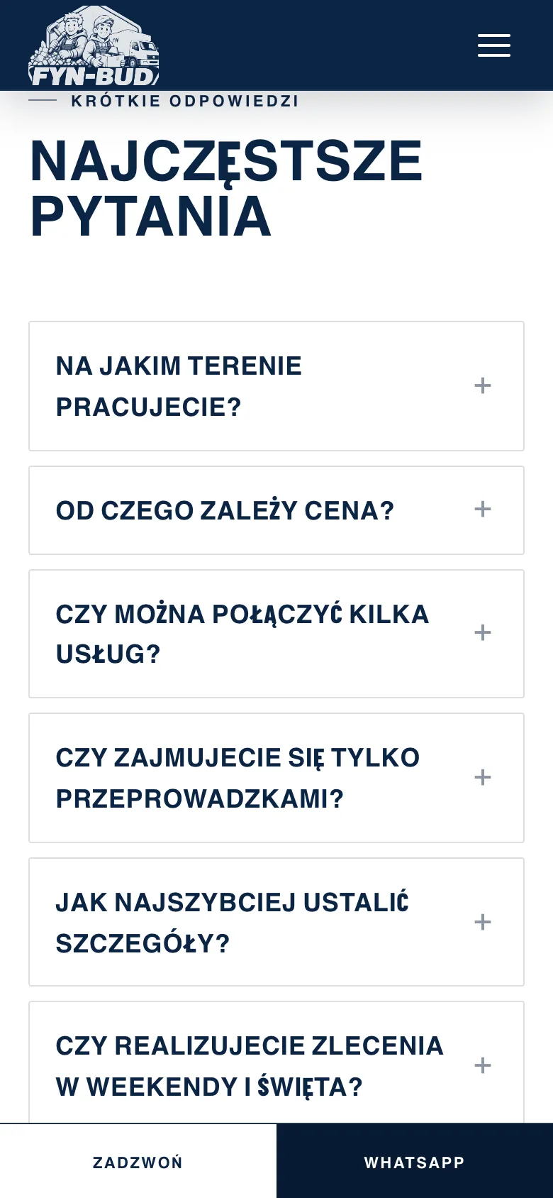Najczęstsze pytania na FYN-BUD, między innymi o teren pracy i cenę